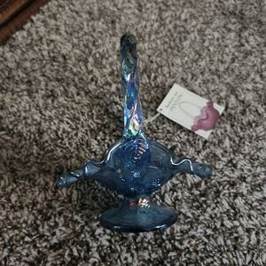 Fenton Vintage Carnival Glass Twilight Small Basket Blue‎ Iridescent Art